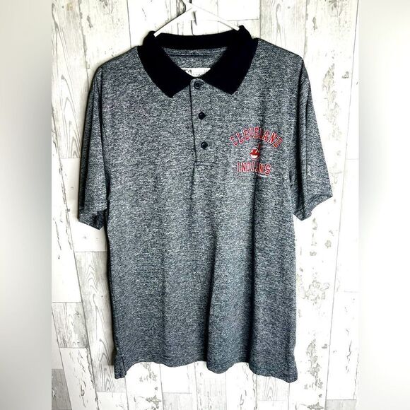 MLB Dri Fit Men Cleveland Indians Short Sleeve Polo Shirt Sz Large Gray Heather - Picture 1 of 6